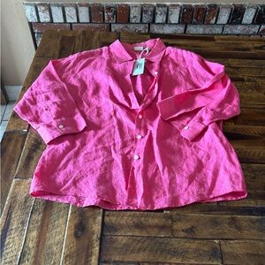 L.L. Bean Bright Pink Linen Button Down Shirt